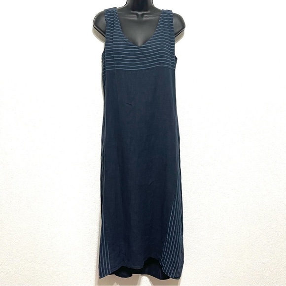 Luca Vanucci Woman 100% LINEN Blue with Stripes Italy Dress Size M - Picture 1 of 16